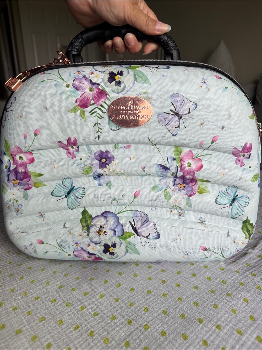 Young Living Floral Travel Cosmetic Case - Light Blue, Pink & Purple Accents